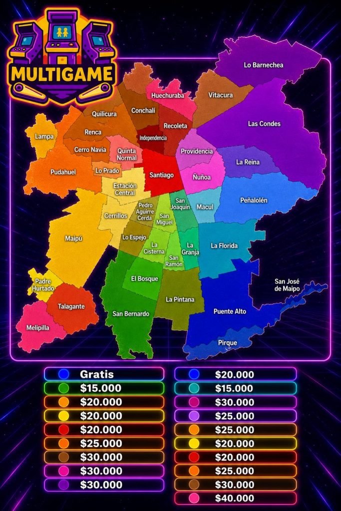 Mapa de zonas y precios de reparto MultiGame Chile en Santiago