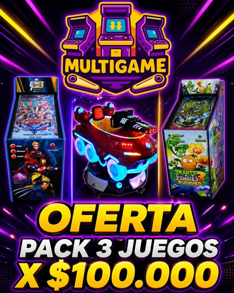 Pack 3 juegos × $100.000 (Pinball Marvel, Vehículo, Plantas vs Zombies 3 Evolved)